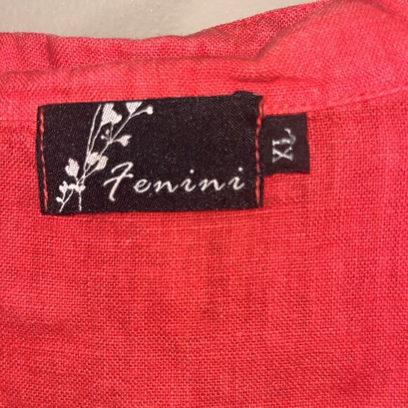 Fenini Womens Orange Linen Button Up Jacket XL Pockets Flowy Quiet Luxury Classy - Picture 3 of 10